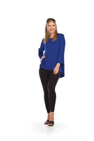 PT-15036 - BAMBOO HIGH LOW TOP WITH BACK BUTTON DETAIL - Colors: BLACK, ROYAL, WHITE - Available Sizes:XS-XXL - Catalog Page:48 